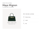 Lalage Beaumont Maya Mignon handbag in dark green croc print leather, what fits and measurements