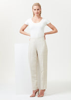 Narrow Leg Trousers in Champagne Raw Silk - Phoebe