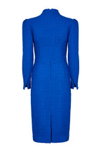 Royal Blue Fitted Dress with Long Sleeves and High Neck - Tricia
