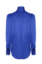 Silk Satin Tie-Neck Blouse in Electric Blue - Denisa