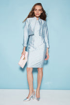 Waist-Length Jacket in Silk Slub Stripe Sky - Hermione
