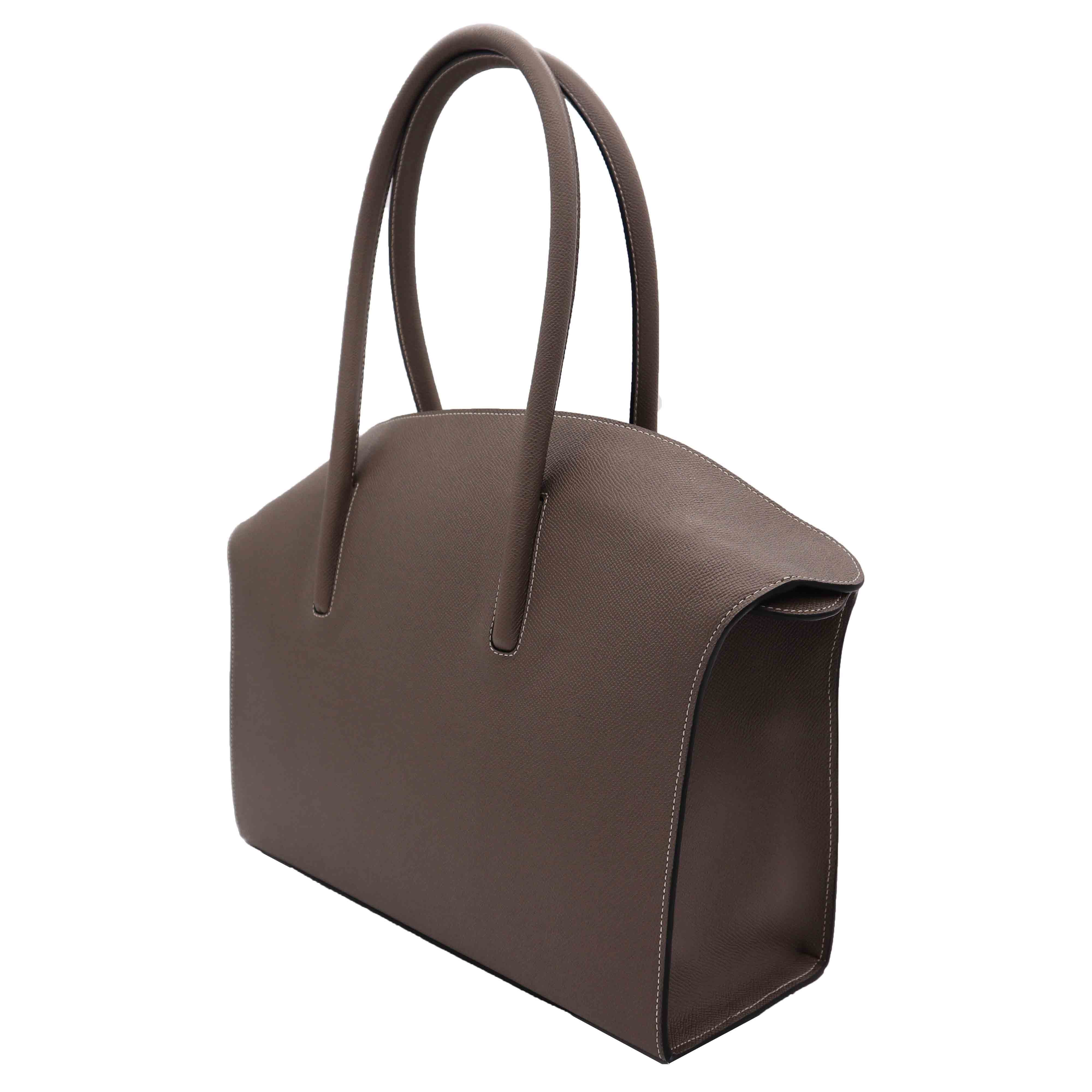 Taupe leather tote bag on sale