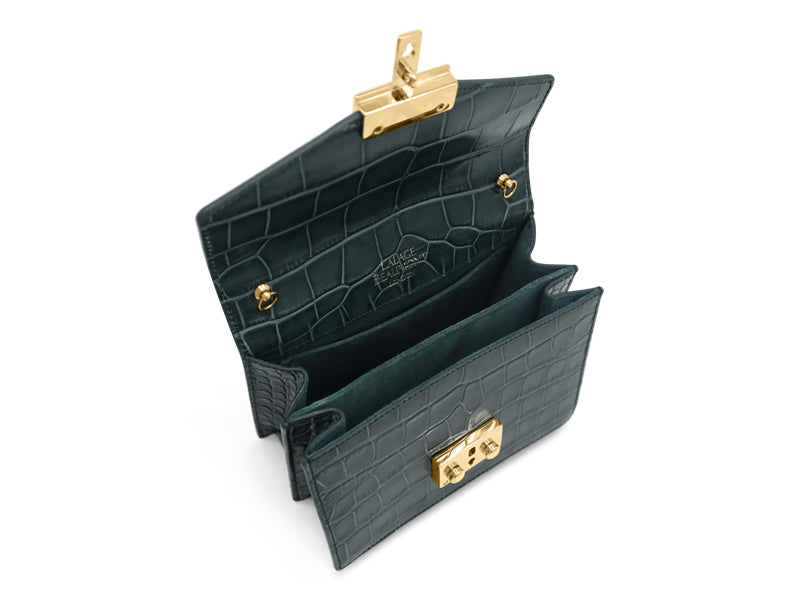 Coppelia Small Orinoco &#39;Croc&#39; Print Calf Leather Shoulder Bag - Dark Green