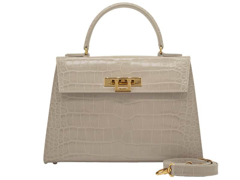 Fonteyn Large 'Croc' Print Handbag Stone Lalage Beaumont