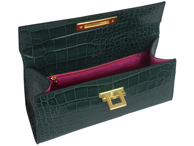 Fonteyn East West Orinoco &#39;Croc&#39; Print Calf Leather Handbag - Dark Green