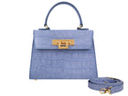 Fonteyn Midi Orinoco 'Croc' Print Calf Leather Handbag - Bluebell/Gold