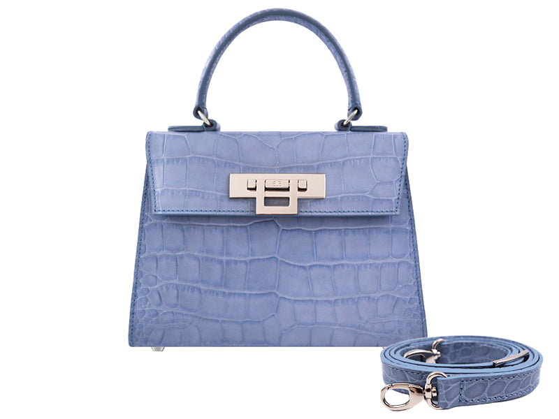 Fonteyn Midi Orinoco &#39;Croc&#39; Print Calf Leather Handbag - Bluebell/Silver