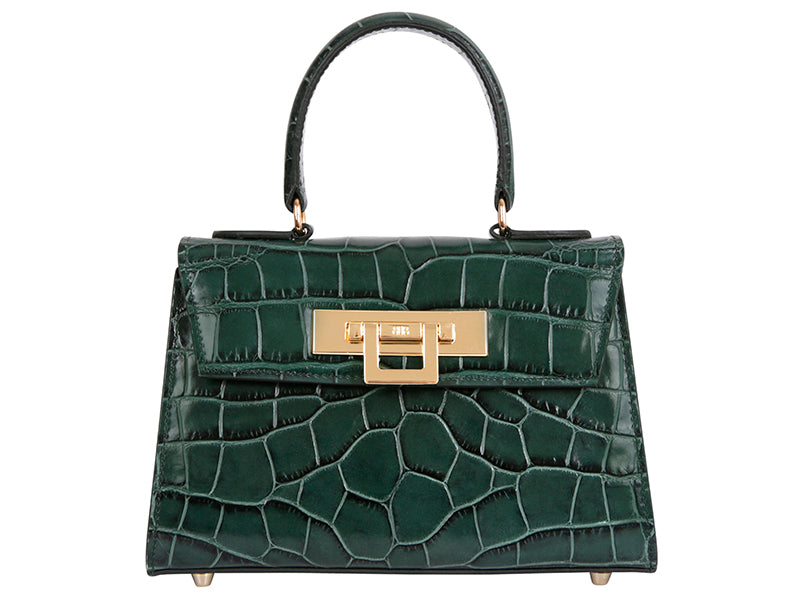 Fonteyn Mignon Orinoco &#39;Croc&#39; Print Calf Leather Handbag - Dark Green
