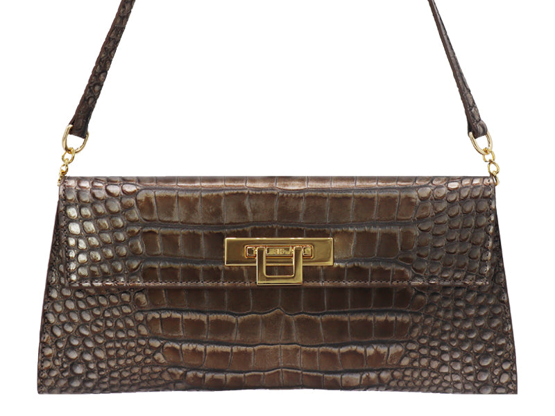 Fonteyn Clutch Orinoco &#39;Croc&#39; Print Calf Leather Handbag - Bronze