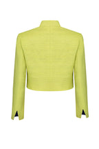 Waist-length Jacket in Lime and Sapphire Raw Silk - Hermione