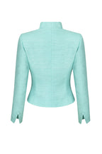 Waisted Edge-to-Edge Jacket in Plain Raw Silk in Aqua - Margo