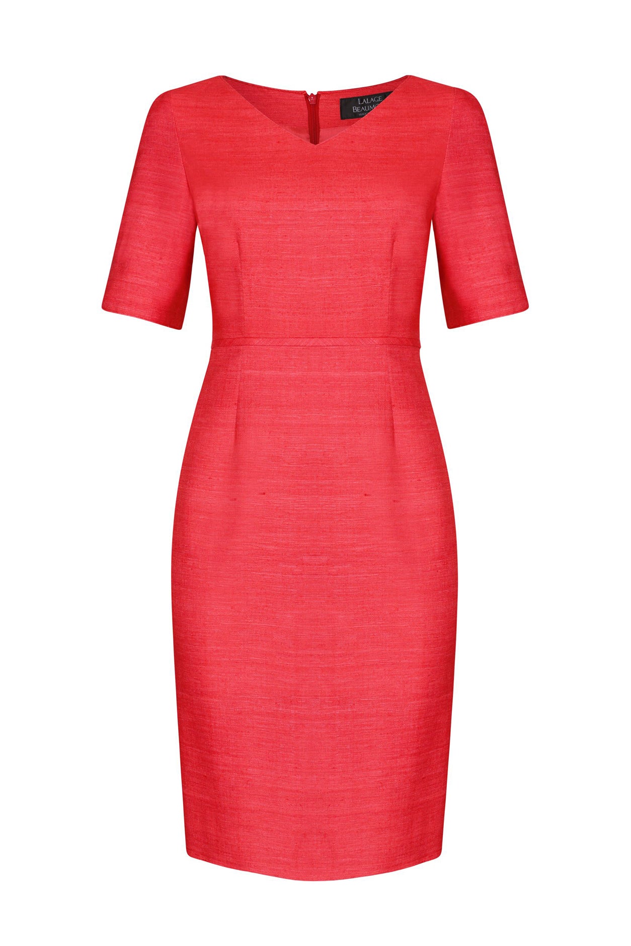 red shift dress v neck Cherry Red Cotton V-Neck Short Shift Dress with Scarf-Belt 40" / Custom Height (Free)