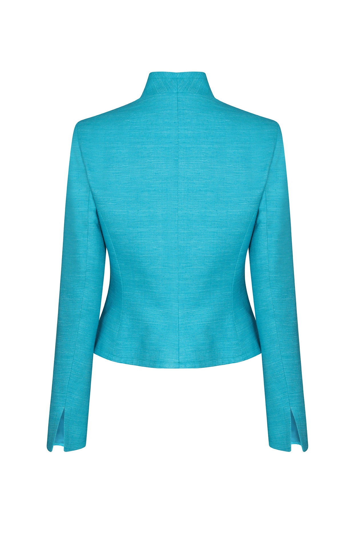 Short Fitted Jacket in Turquosie Plain Raw Silk Tussar - Margo 