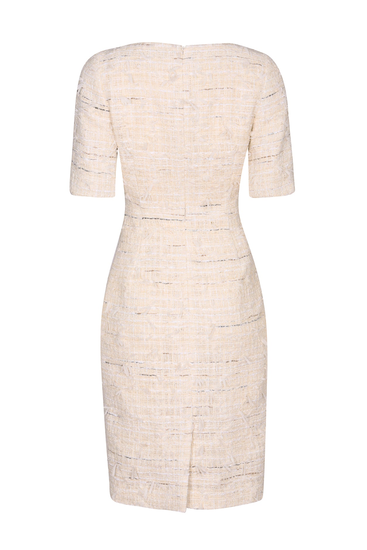 Cream Summer Tweed Dress with Elbow Length Sleeves - Angie | Lalage Beaumont Cream Summer Tweed Dress with Elbow Length Sleeves - Angie | Lalage Beaumont