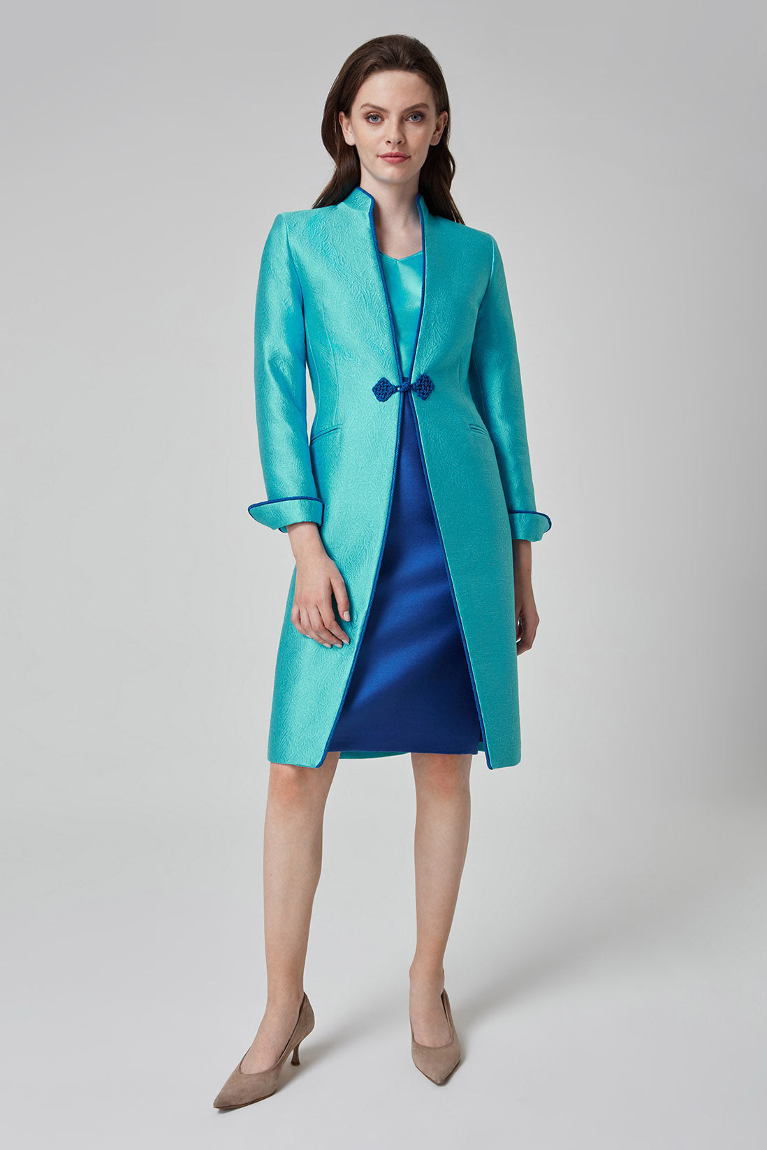 【いろは】Trois Dress Coat Vicky Turquoise Dress Coat | Lalage Beaumont