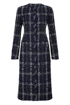 Navy/White Check Tweed Coat - Chloe