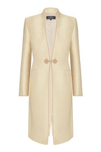Gold Dress Coat in Summer Brocade with Cord Trim and Frogging - Vicky