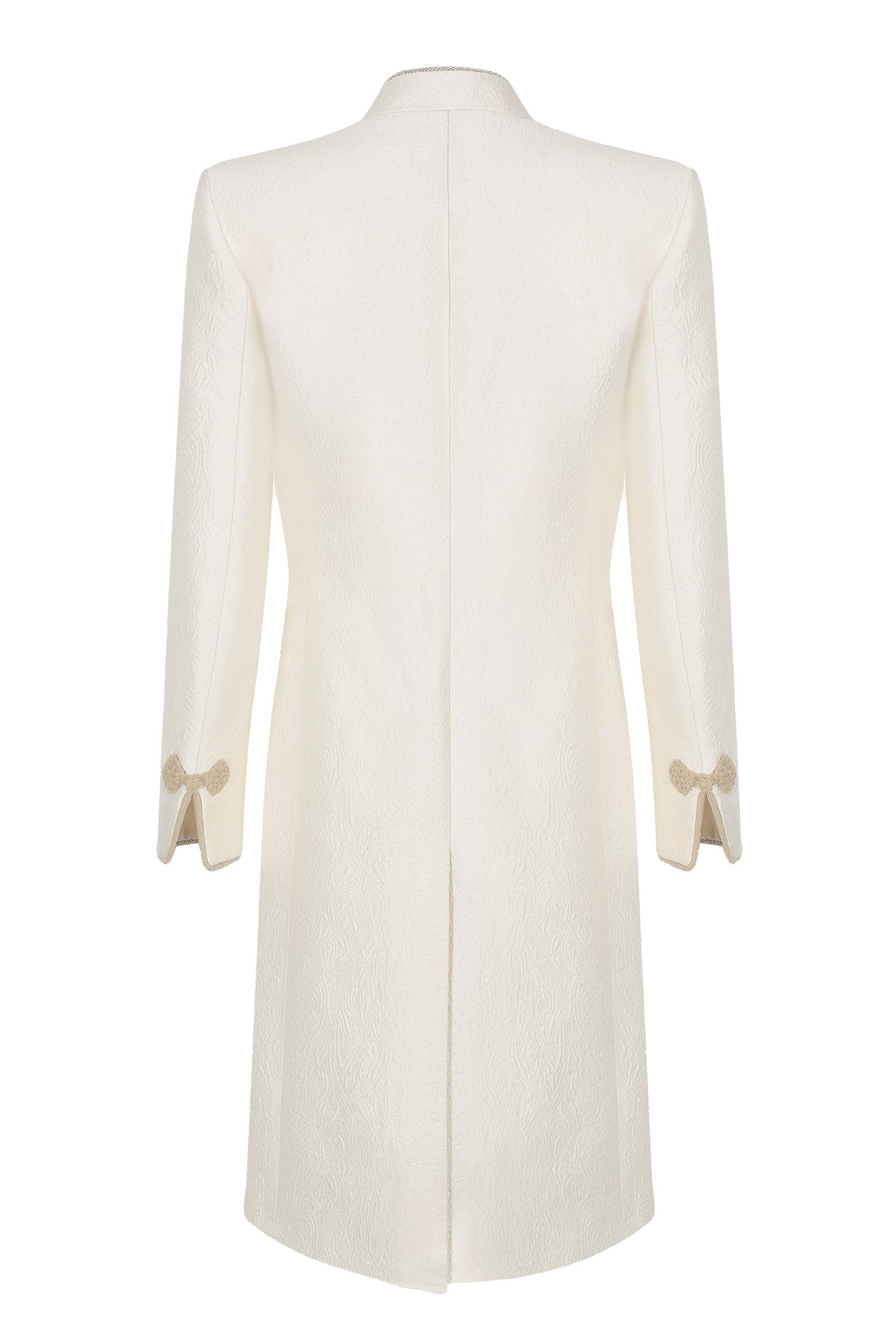 ivory coat dress Ivory Dress Coat in Summer Brocade with Cord Trim and Frogging