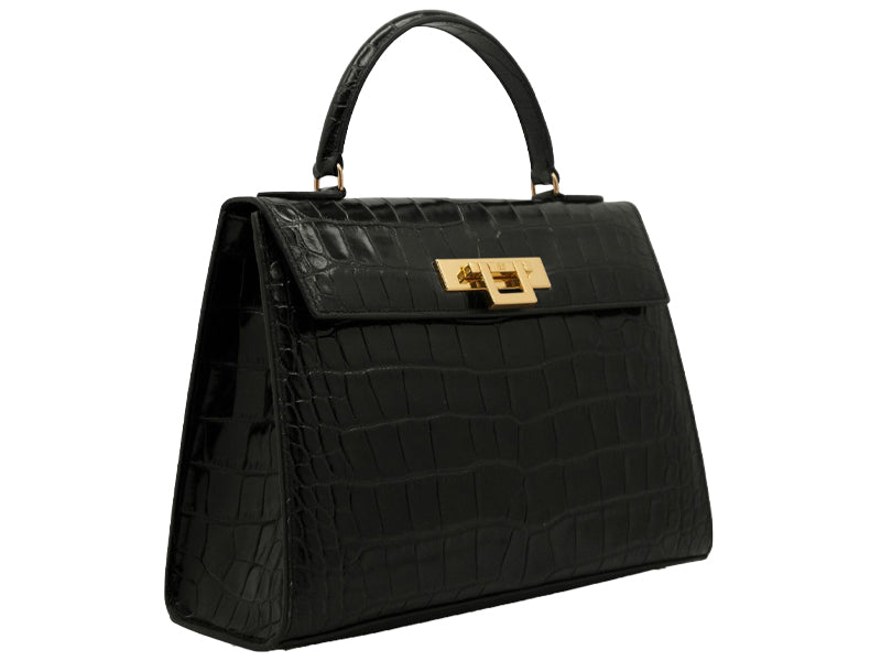 Fonteyn Large Orinoco &#39;Croc&#39; Print Calf Leather Handbag - Black