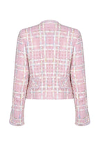 Pale Pink Featherweight Short Tweed Jacket with Pastel Overchecks - Carrie