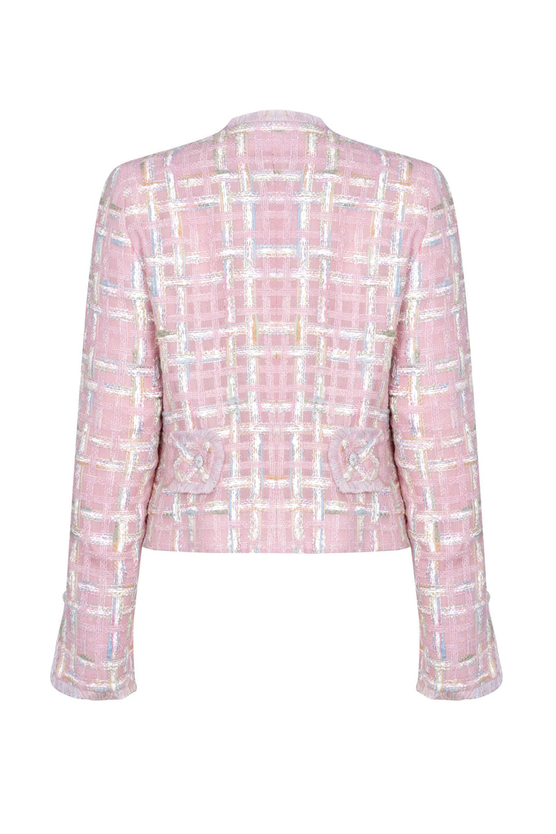 Short Featherweight Tweed Jacket in Pale Pink with Pastel