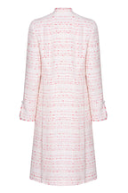 Tweed Dress Coat in Ivory with Scarlet Tufted Stripes - Claire