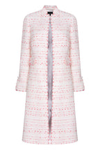 Tweed Dress Coat in Ivory with Scarlet Tufted Stripes - Claire
