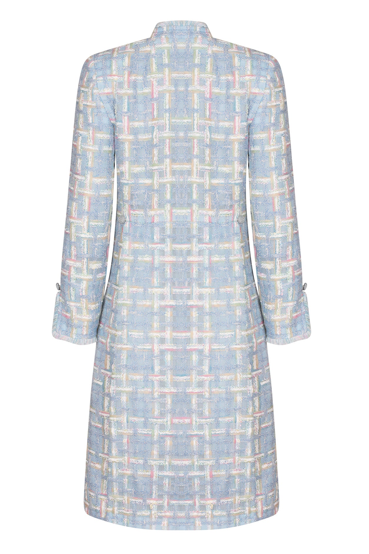 Sky Blue Tweed Dress Coat with Pastel Over Checks Claire Lalage Beaumont