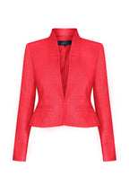 Fitted, Short Jacket in Scarlet-Red Plain Raw Silk Tussar - Margo