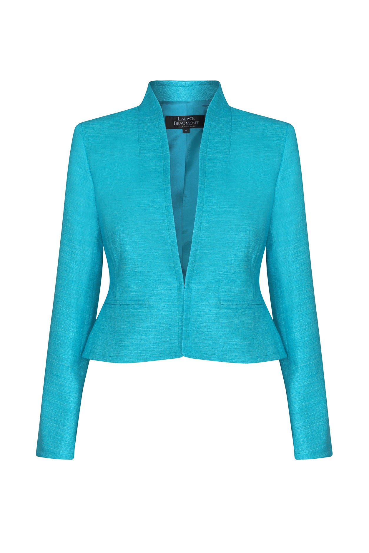 Short Fitted Jacket in Turquoise Plain Raw Silk Tussar Margo