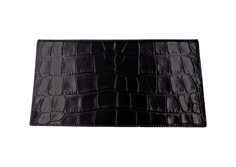 Travel Wallet Orinoco &#39;Croc&#39; Print Calf Leather - Black