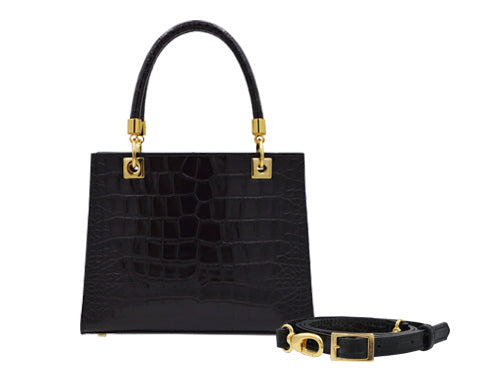 Sylphide Orinoco &#39;Croc&#39; Print Calf Leather Handbag - Black