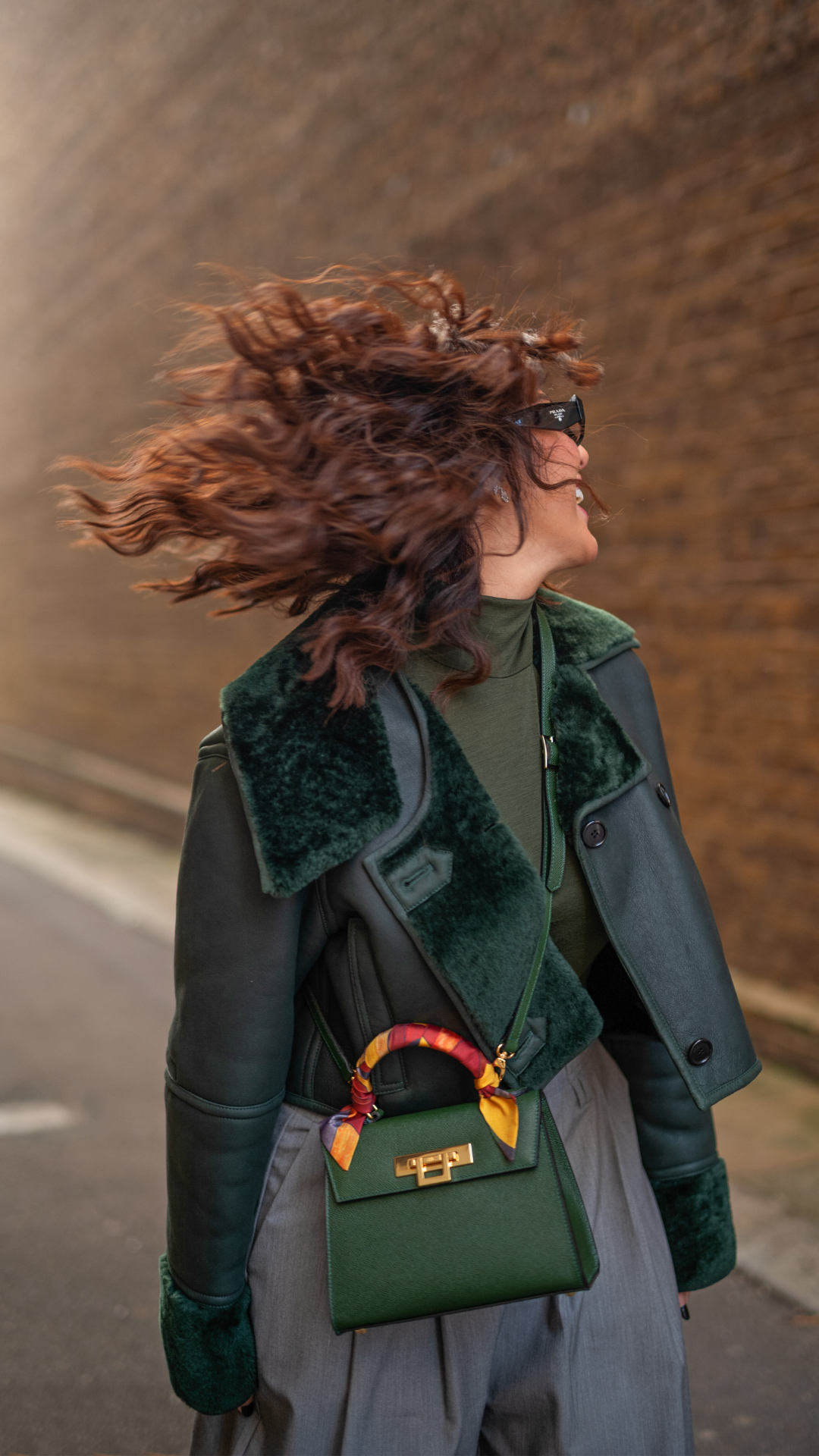 Dark green leather sales handbag