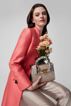 Coral Dress Coat in Summer Brocade with Cord Trim and Frogging - Vicky