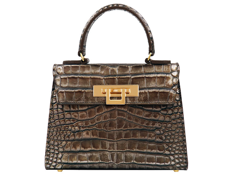 Fonteyn Midi Orinoco &#39;Croc&#39; Print Calf Leather Handbag - Bronze