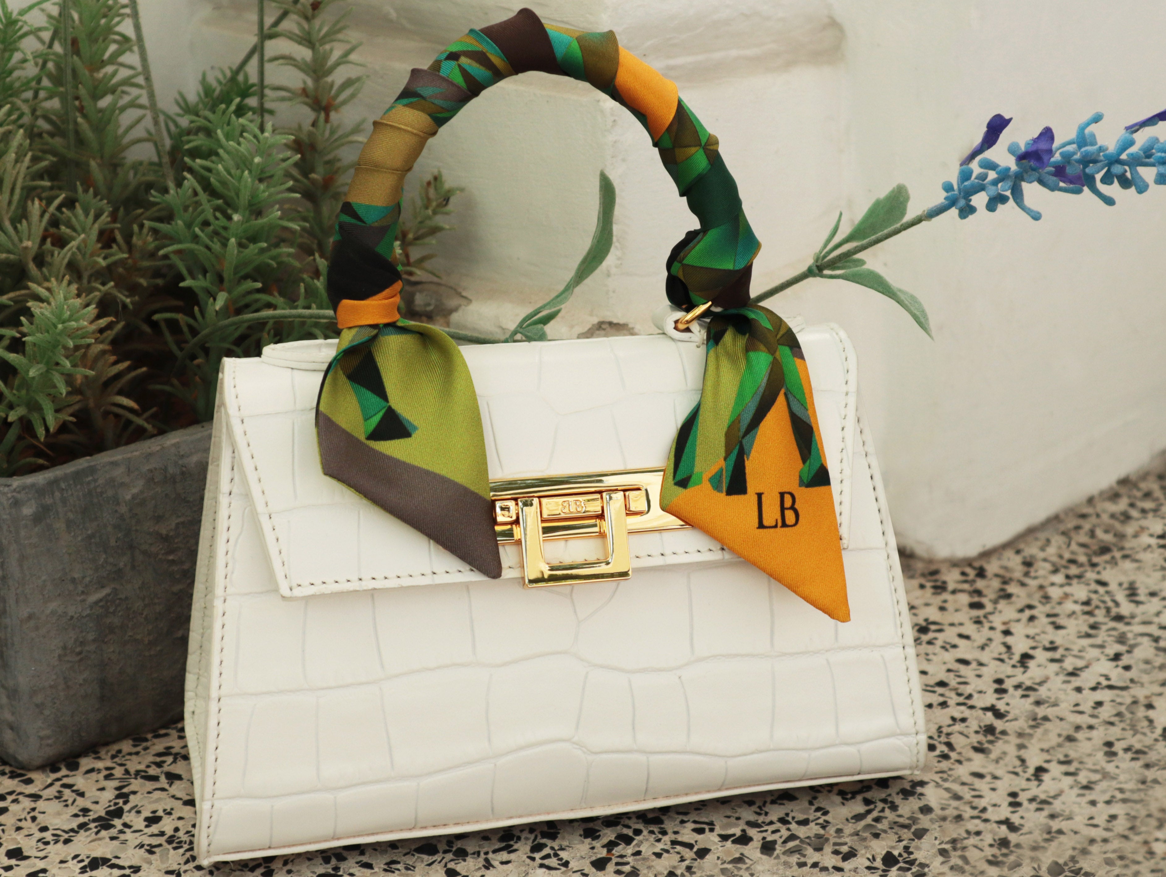 Fonteyn Mignon Orinoco &#39;Croc&#39; Print Calf Leather Handbag - White