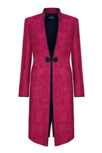 Fuchsia Dress Coat in Winter Brocade with Cord Trim and Frogging  - Vicky