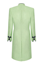 Chartreuse/Navy Dress Coat in Summer Brocade with Cord Trim and Frogging - Vicky