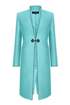Jade Dress Coat in Summer Brocade with Cord Trim and Frogging - Vicky