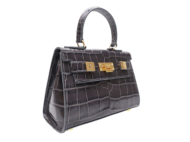 Maya Mignon Orinoco &#39;Croc&#39; Print Calf Leather Handbag - Dark Grey