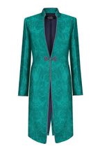 Peacock Dress Coat in Winter Brocade with Cord Trim and Frogging - Vicky