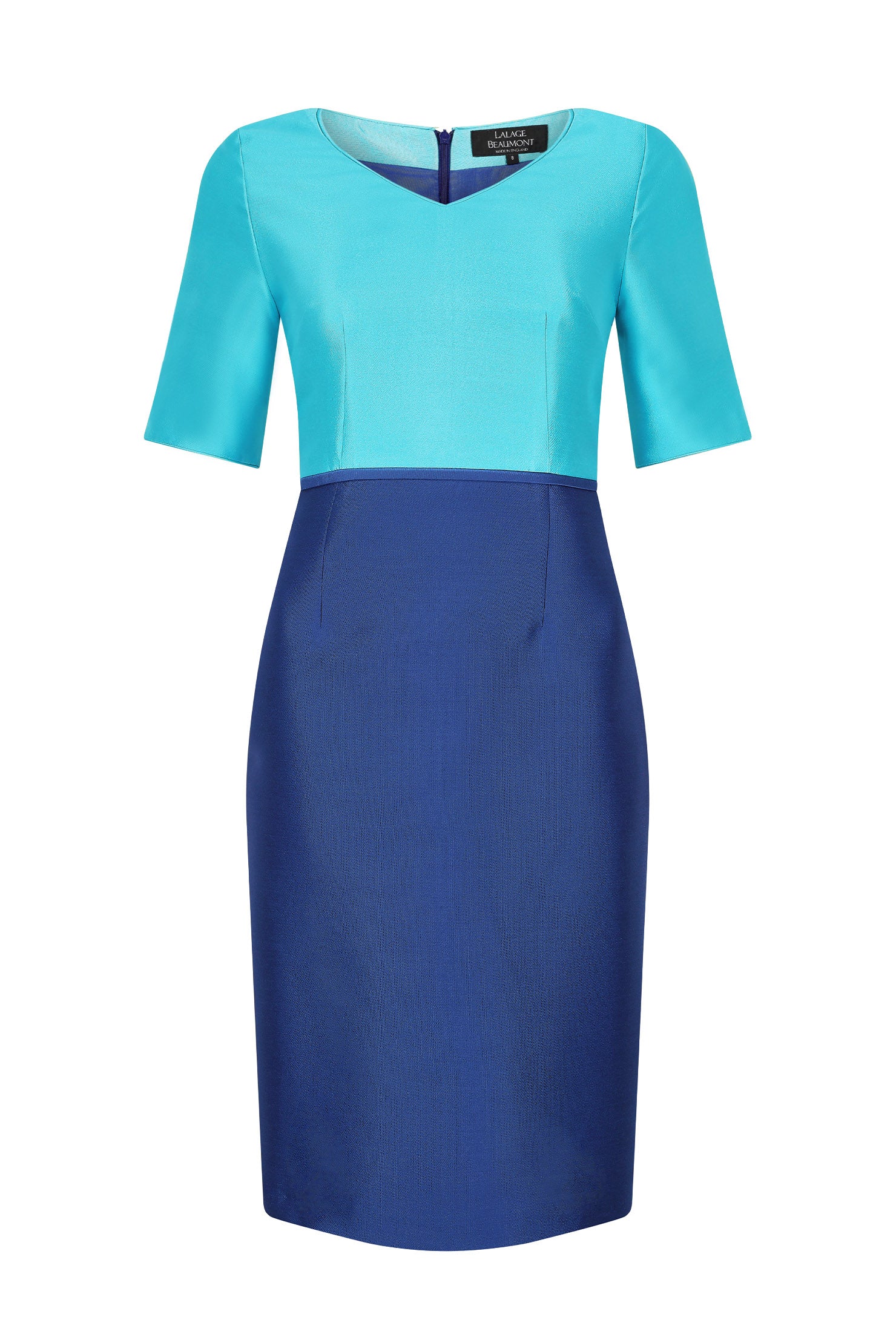 Amelia Dress in Turquoise/Royal Sateen Lalage Beaumont