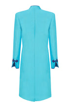 Turquoise Dress Coat in Summer Brocade with Cord Trim and Frogging - Vicky