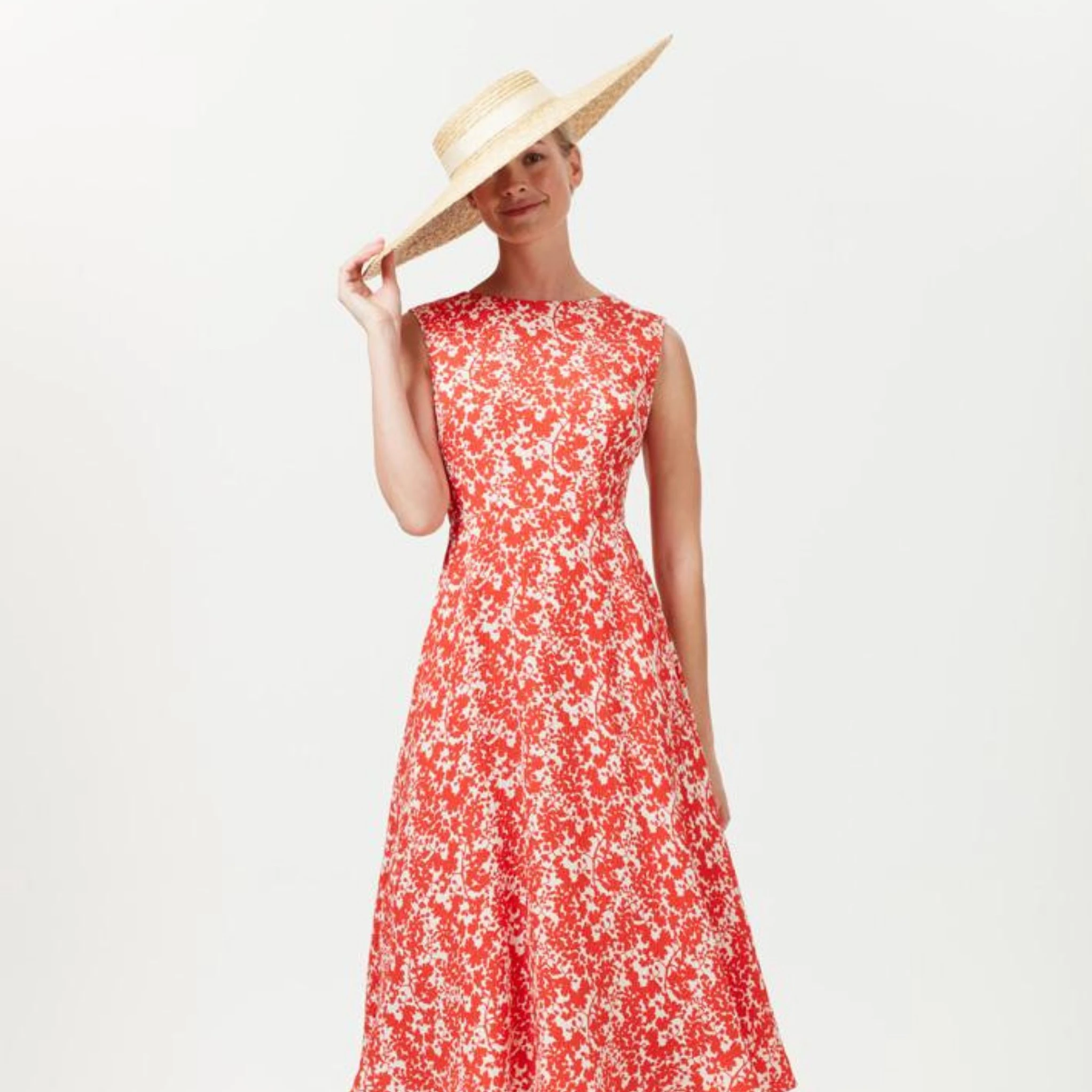 Summer dress red midi flowy by Lalage Beaumont