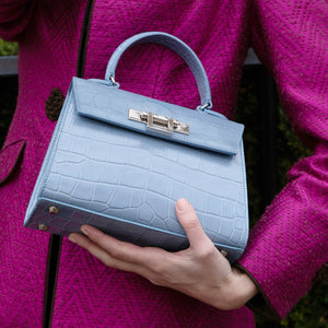 Midi sized leather handbag in bluebell