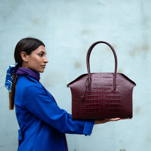 Large croc print everyday tote in wine