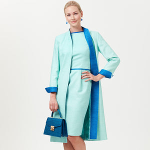 Aqua and sapphire shift dress with matching coat