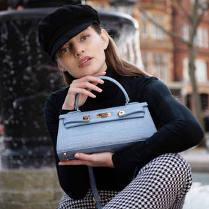 Croc print leather handbag in bluebell is the new addition to handbag range
