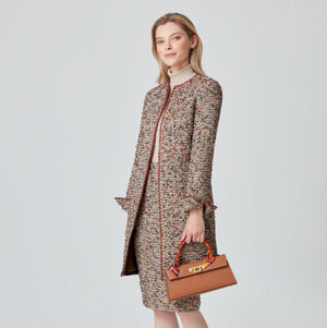 Long english brown tweed jacket with matching skirt 