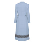 Long Coat in Sky Faille with Grey Embroidery - Dulcie